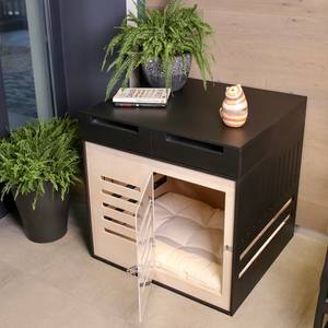 Cama Elevada de Madera para Mascotas de Interior, Antideslizante, con Funda Floral Extraíble, Pequeña, para Perros, con Algodón de Memoria y Accesorios Metálicos - Product Image 1