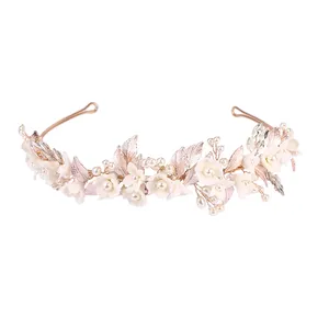 2021 hot wedding Fashionable white ceramic flower hair bands for women Bridal tiaras de boda hair band