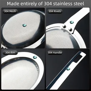 1PCS Long Handle Stainless Steel <b>Colander</b> Hangable Grease Filter Kitchen Accessories Mesh Oil <b>Strainer</b> Frying Filter <b>Colander</b> - Product Image 5