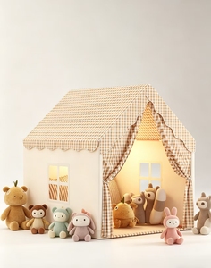 Tente de jeu pour enfants style cabane confortable avec motif à carreaux, en tissu polyester durable, pliable, pour chambre d'enfant et cadeau d'<span class=keywords><strong>anniversaire</strong></span> - Product Image 4