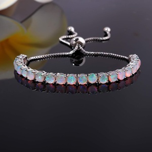 आकर्षक समायोज्य कीवी ग्रीन ब्लू फायर ओपल राउंड बीड्स की लिंक चेन ब्रेसलेट - Product Image 3