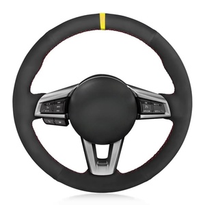 Cubierta para volante de coche DIY antideslizante cosido a mano suave gamuza negra para <span class=keywords><strong>Mazda</strong></span> 2016 <span class=keywords><strong>MX5</strong></span> 2017 2018 2019 <span class=keywords><strong>2020</strong></span> - Product Image 1