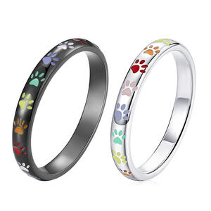 Q685 <b>Tungsten</b> <b>Rings</b> With Colorful Paw Prints Micro Insert Unisex Cute Everyday Wear Jewelry - Product Image 1