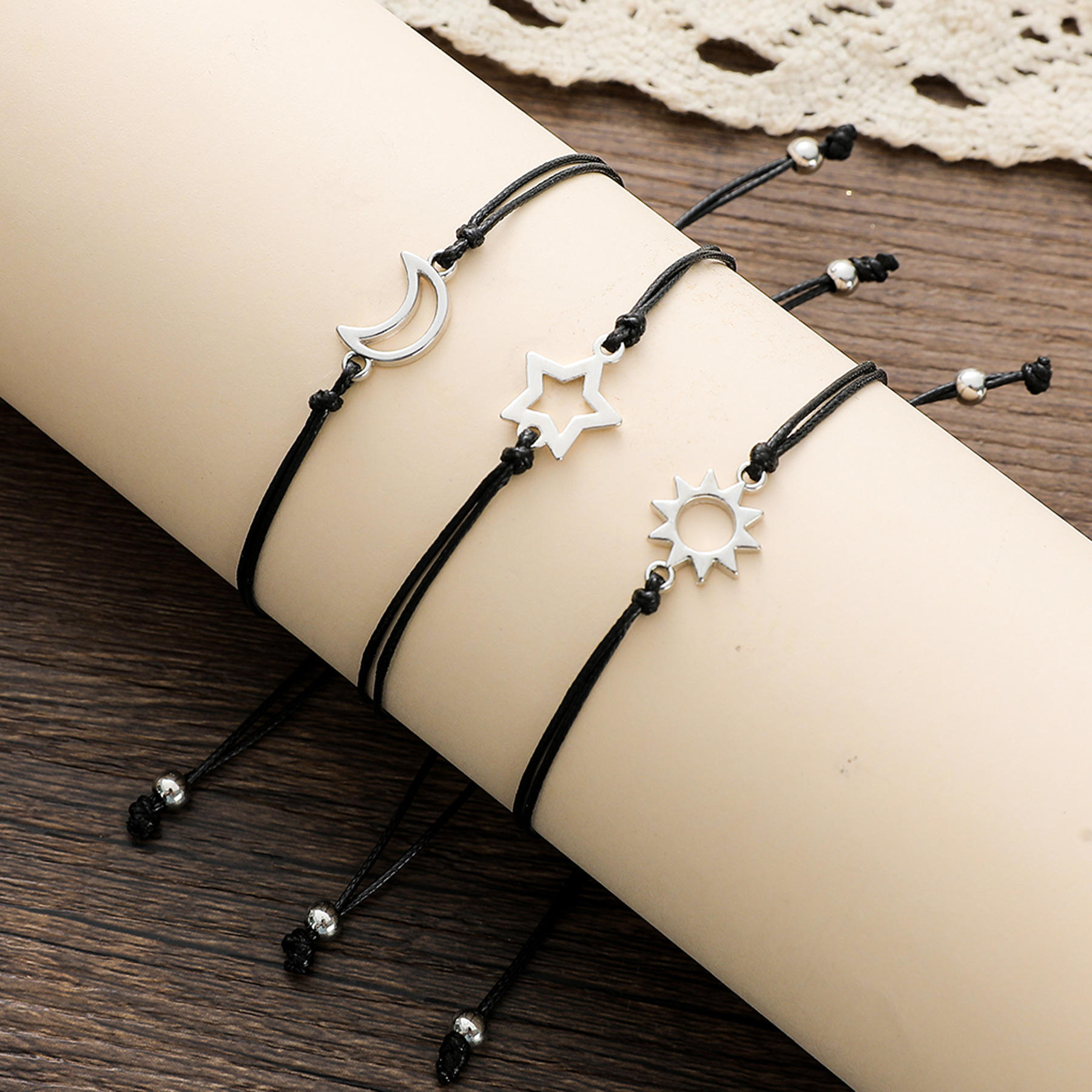 New Friendship Card Bracelet Alloy Sun Moon Star 3-piece