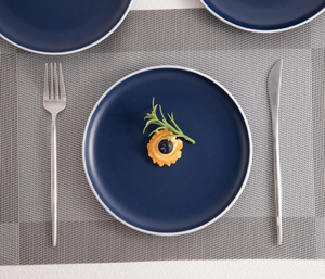 7.5 Inch Matte Blue Rimmed Ceramic <b>Side</b> <b>Plate</b> In Stock Factory Discount Wholesale Custom Logo For Restaurant Hotel - Product Image 5