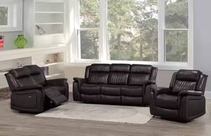 Juego de Sofás Reclinables Extensibles de Diseño Moderno y Único con Estructura de Madera, Tapizado en Cuero Sintético Negro, Muebles para Sala de Estar - Product Image 5