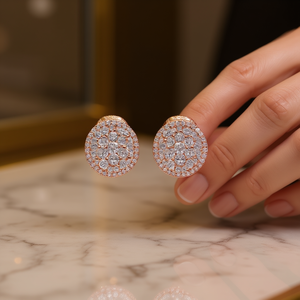 E1628 Orecchini in Oro Rosa con Diamanti Taglio Brillante Rotondo Colore G Diamanti Naturali Stile Classico per Uso Quotidiano Femminile - Product Image 2