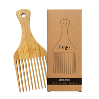 Custom Afro Bamboo Wood Hair Pick Comb, Wholesale