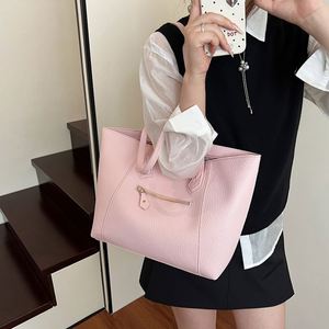 กระเป๋าโท้ทสีพื้นเรียบง่ายสำหรับผู้หญิง กระเป๋าถือหนัง PU กันน้ำ กระเป๋าโท้ทลำลอง - Product Image 4
