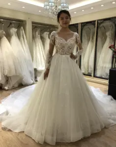 2021 элегантное бальное платье с длинным рукавом и шлейфом, свадебное платье, свадебное платье, robe de mariage