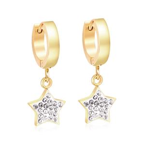 Pendientes de Aro Colgantes de Acero Inoxidable de Alta Calidad para Mujer, con Diseño de Estrella y Circonita Cúbica, Bañados en Oro de 14K - Product Image 1