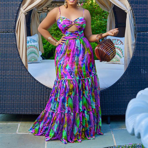 Q062 Nouvelle Robe Longue <span class=keywords><strong>Femme</strong></span> Grande Taille, Sexy, Imprimée, Sans Manches, Dos Nu, à Bretelles, Style Européen, pour le Commerce Transfrontalier - Product Image 4