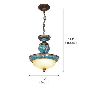 Lampe suspendue Tiffany Vintage pour îlot de cuisine en verre teinté bois métal artisanal Décoration artistique Lampe suspendue en verre teinté Tiffany - Product Image 6