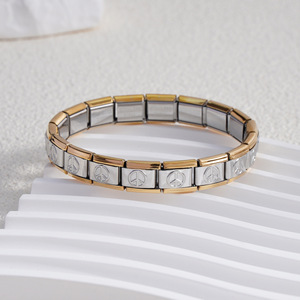 Bracelet modulaire en acier inoxydable, symbole de paix, or, argent, bracelet élastique, cadeau unisexe, bijoux - Product Image 4