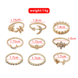 Conjuntos de Joyería de Moda, 9 Piezas, Anillos de Cristal Chapados en Oro, Corona, Luna, Estrella, Flor, Hoja, Palabra de Bebé, Joyería de Fiesta para Mujer - Product Image 4