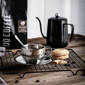 Stainless Steel Coffee <b>Cup</b> 200ml <b>Espresso</b> <b>Cup</b> Milk <b>Cup</b> with Saucer and Spoon Suitable for bar Cafe - Product Image 5