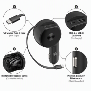 <span class=keywords><strong>Chargeur</strong></span> de voiture multifonction 3-en-1 60W avec câble de charge rapide USB C <span class=keywords><strong>30W</strong></span> pour <span class=keywords><strong>iPhone</strong></span> 17/16/15/<span class=keywords><strong>13</strong></span>/12/S22/S23/S24 - Product Image 2
