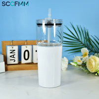 Bouteille d'eau isotherme SCCFMM 2-en-1 à double usage, style séparé, en verre 25oz + acier inoxydable 15oz, maintien thermique 6-12h