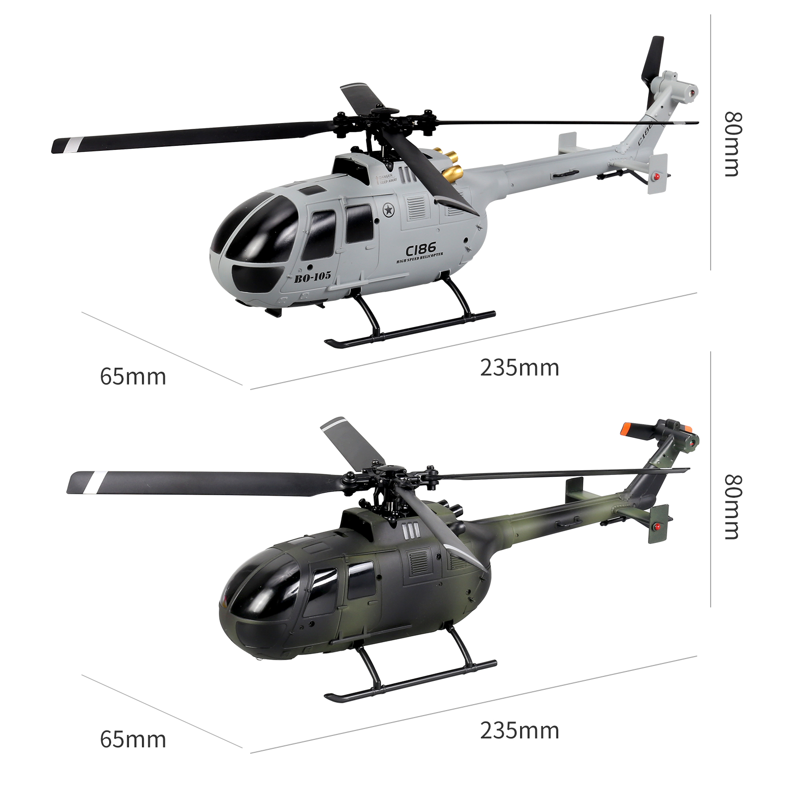C186 Pro RC Helicopter Toy BO105 - 6-Axis Gyro, Remote Control, 4