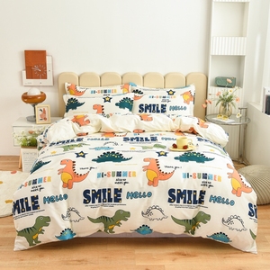 Juego de <span class=keywords><strong>cama</strong></span> de dinosaurio de algodón 100% moderno, Sábana plana ajustada transpirable elástica, funda nórdica tejida de dibujos animados, Lisa para el hogar y el Hotel - Product Image 6