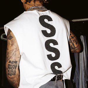 ผู้ผลิตเสื้อผ้าสั่งทำ เสื้อยืดคอตตอน 100% เสื้อครอปประดับอัญมณีสำหรับผู้ชาย เสื้อแขนกุด เสื้อกล้าม - Product Image 3