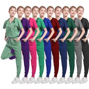 Women Scrub Set Green V Neck <b>Top</b> Jogger Pants Moisture Wicking Hospital Uniform Split Set For Doctors Nurses - Product Image 5