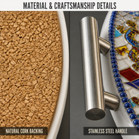 Nampan Sajian Keramik Oval 3D Embossed 27.5x19cm Grosir, Motif Gecko Spanyol, Alas Gabus, Gagang Stainless Steel, OEM