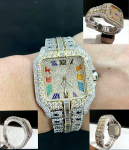 Reloj VVS con Esfera Cuadrada con Números Romanos, Moissanita, Acero Inoxidable, Movimiento Automático, Cristal de 10 Bar, Cierre de Pulsera - Product Image 1