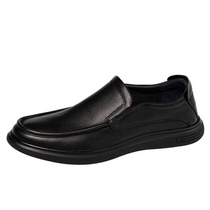Men's Genuine Leather Loafers <b>Round</b> Toe Slip-On Rubber Outsole <b>Cushioned</b> Office Career Autumn Black Dress Shoes - Product Image 5