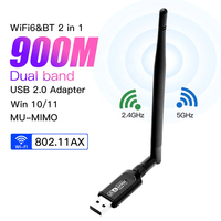 Adaptador USB WIFI6 AX900 de Doble Banda 2.4G y 5Ghz, Receptor USB Inalámbrico BT5.3, Sin Necesidad de Controladores, Tarjeta Wifi de 900Mbps para Computadora