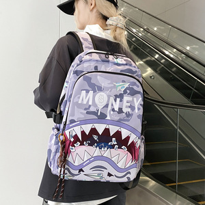 Shark-Head Cartoon Printed <b>Waterproof</b> Ultra-Light <b>Backpack</b> Air-Cushioned Harness for College Students Junior/Senior High School - Product Image 5