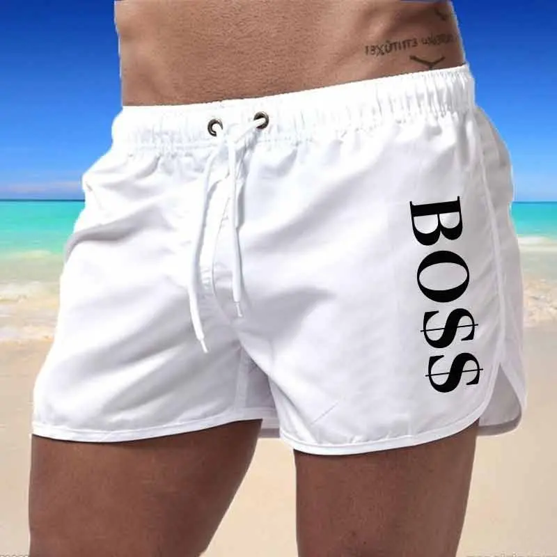 großhandel druck schlicht schnell trocknend polyester sommer hohe qualität wasserdicht freizeit schwimmen kurz strand shorts badeanzüge für herren