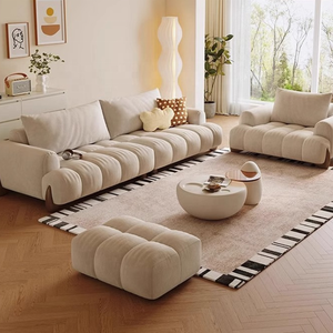 Sofá de Madera Maciza Estilo Italiano de Lujo Ligero en Color Crema, Sofá de Tela Moderno de Línea Recta para Sala de Estar - Product Image 4