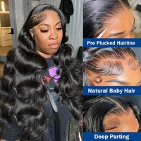 Pelucas delanteras de encaje de onda del cuerpo 13x6 densidad 200% 13x4 peluca Frontal de onda suelta prearrancada HD cabello humano Remy transparente