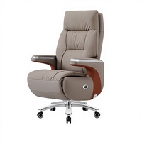 Fauteuil de bureau exécutif en cuir inclinable et confortable |   Design minimaliste moderne, réglage électrique sans fil, pivotant et roulant