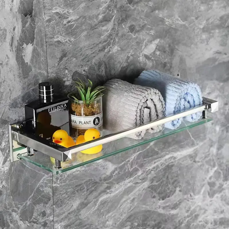 À la mode Durable mur monté moderne salle de bains étagère d'angle en verre