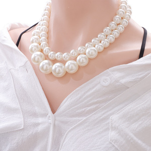 สร้อยคอโชคเกอร์หลายชั้นไข่มุกเทียมสไตล์ยุโรปอเมริกันสำหรับผู้หญิง เครื่องประดับสำหรับงานปาร์ตี้ - Product Image 2