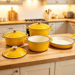 Juego de utensilios de cocina coloridos de <span class=keywords><strong>hierro</strong></span> fundido esmaltado, juego de <span class=keywords><strong>ollas</strong></span> para leche y sartenes para cocinar - Product Image 4