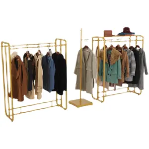 Kleding Rack Metalen Kledingstuk Opslag Plank Goud Vrijstaande Kleding Display Rack