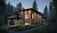 Maison préfabriquée moderne à structure en SIP ou en acier léger, villa familiale moderne à haut rendement énergétique avec un design contemporain à plusieurs niveaux
