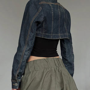 Chaqueta Corta de Mezclilla para Mujer, Lavada, de Manga Larga, con Botones al Frente, Estilo Casual Urbano - Product Image 4