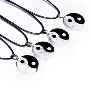 Wholesale Popular Chinese-style Crystal Circular Necklace Tai Chi Eight Hexagrams Yin-yang Obsidian Howlite Pendant Necklace