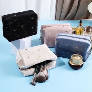 Cheap Price Gilded Stars Soft Toiletry Bag Luxury Beauty Makeup Organizer Pouch Personalized Velvet Cosmetic Bag With Zipper - Product Image 2