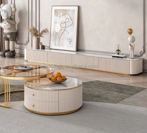 Table basse de luxe italienne grise, meuble TV moderne de grande taille avec plateau en <span class=keywords><strong>ardoise</strong></span> long et tiroir - Product Image 3