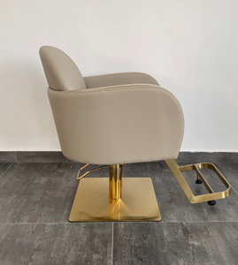 Silla de Peluquería Hidráulica Reclinable, Dorada y Gris, para Salón de Belleza y Barbería - Product Image 4