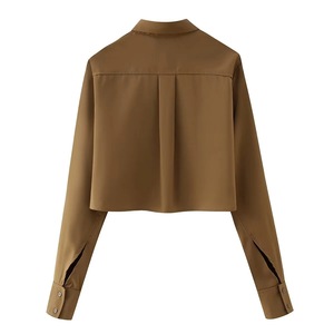 HANO kemeja kantor Formal bergaris lengan panjang kustom desain kaus Crop top wanita kotak blus elegan - Product Image 3