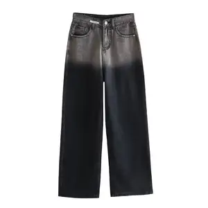 Großhandel Herbst europäische und amerikanische gewaschene alte schwarze lose Bein personal isierte Tasche Damen jeans
