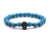 Nouveauté : Bracelet extensible perlé en turquoise bleue de 8 mm avec micro-incrustations de zircon noir, idéal pour les cadeaux – Notre meilleure vente