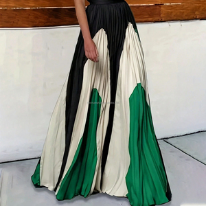 Kadınlar için Özel Çok Renkli Bloklu Moda Şık <span class=keywords><strong>Maxi</strong></span> Pileli Etek - Product Image 4