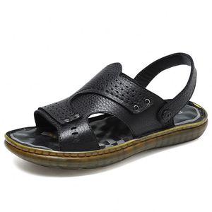 Sandales d'été pour hommes en cuir de vache, semelle souple et confortable, chaussures de plage, sandales plates à enfiler, grandes tailles - Product Image 2